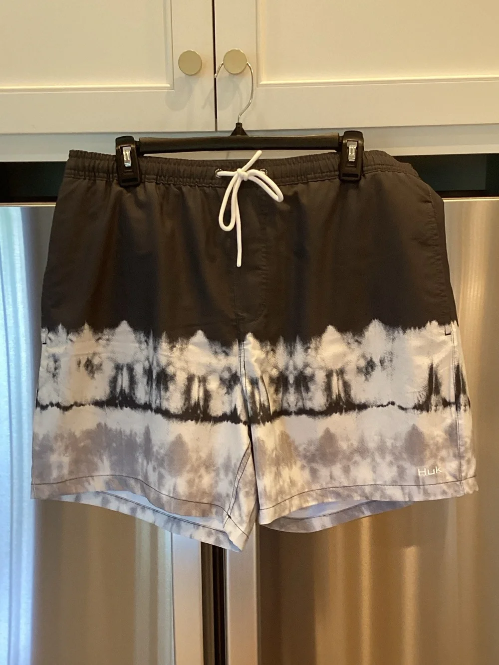 Huk Black & White Tie-Dye Swim Trunks